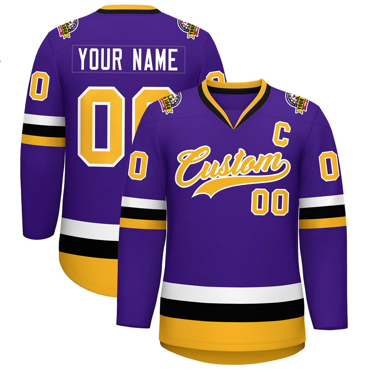 Custom Purple Gold-White Classic Style Hockey Jersey | KXKSHOP