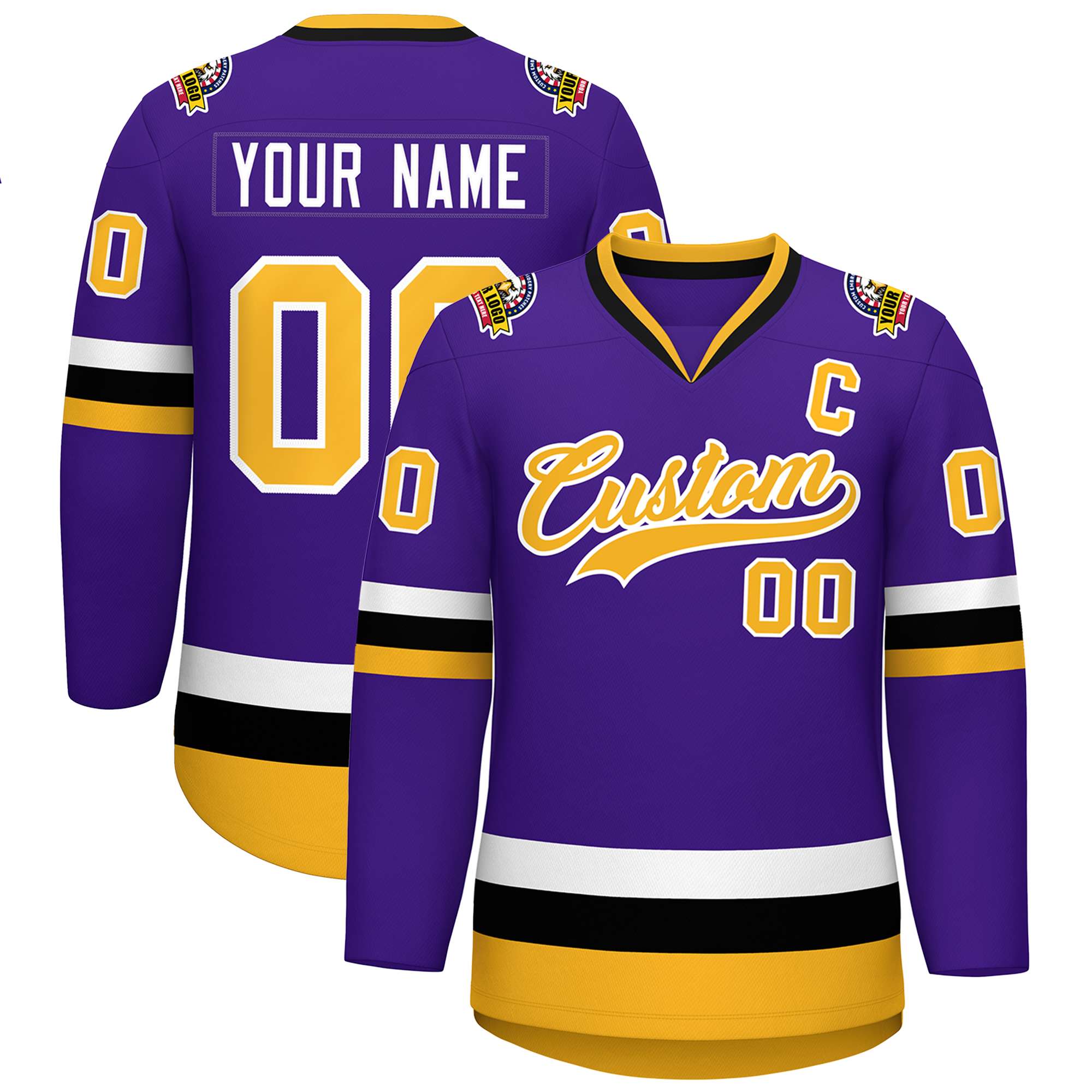 Custom Purple Gold-White Classic Style Hockey Jersey | KXKSHOP