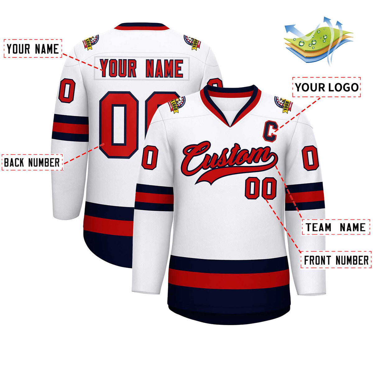 Custom White Red-Navy Classic Style Hockey Jersey | KXKSHOP