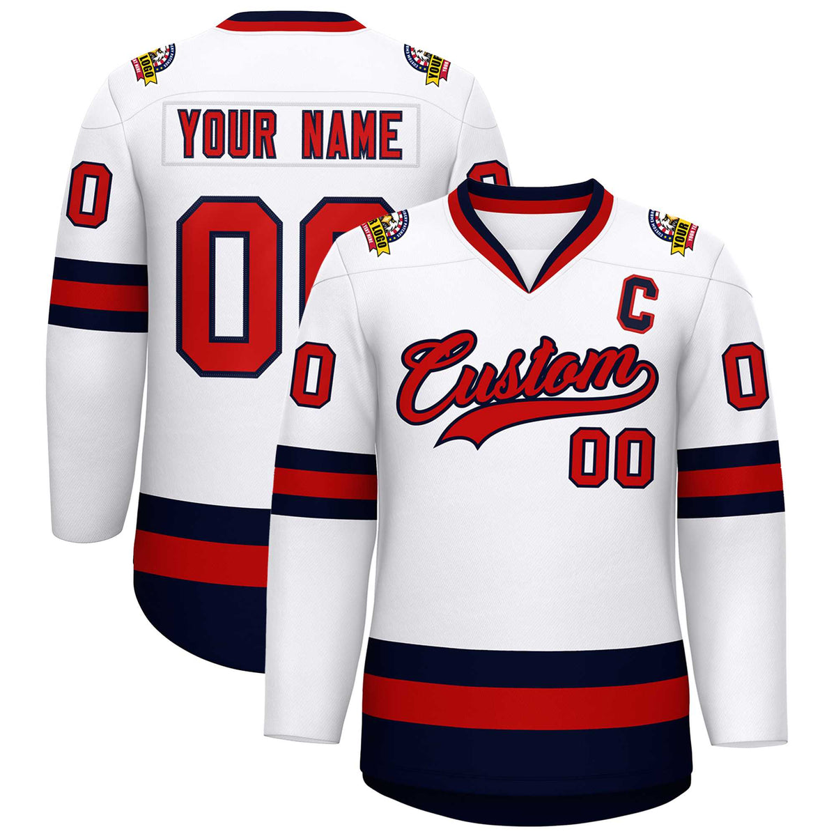 Custom White Red-Navy Classic Style Hockey Jersey | KXKSHOP