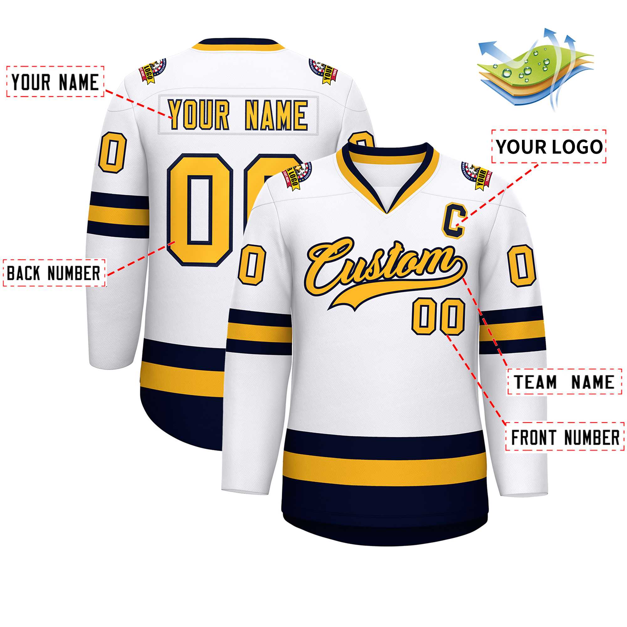 Custom White Gold-Navy Classic Style Hockey Jersey | KXKSHOP