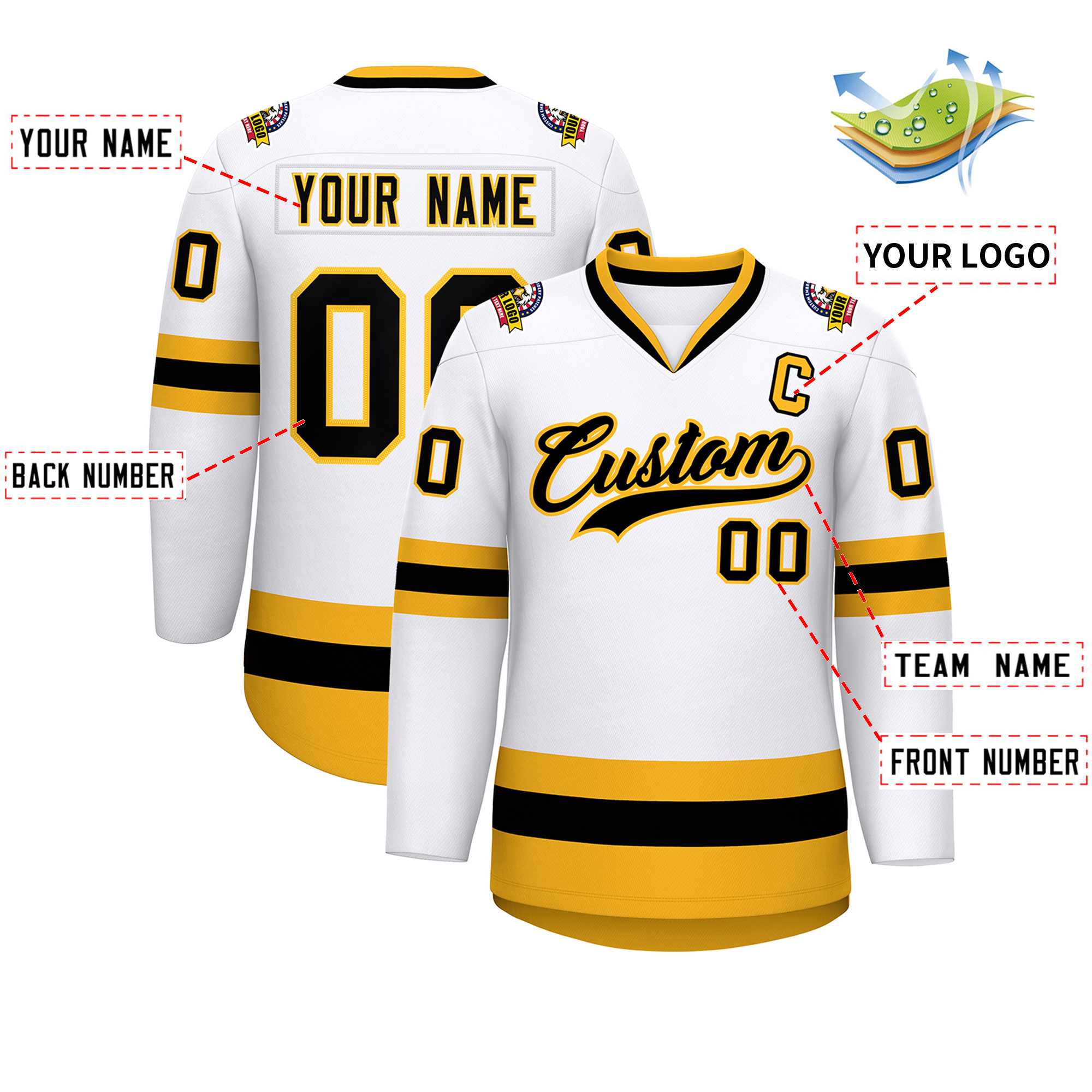 Custom White Black-Gold Classic Style Hockey Jersey | KXKSHOP
