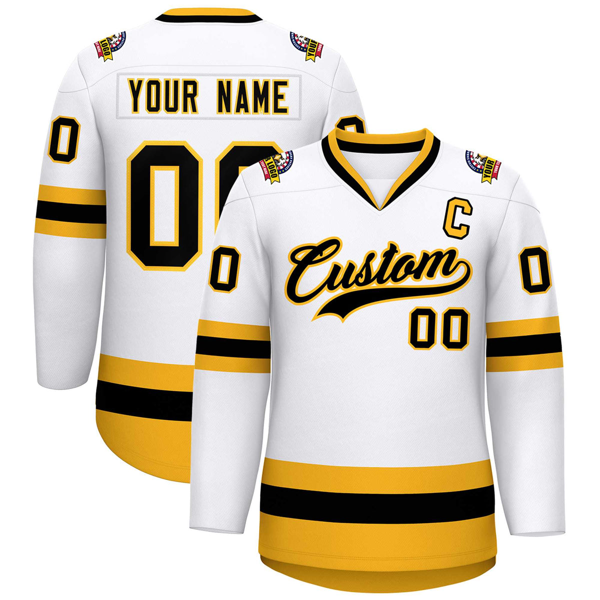 Custom White Black-Gold Classic Style Hockey Jersey | KXKSHOP