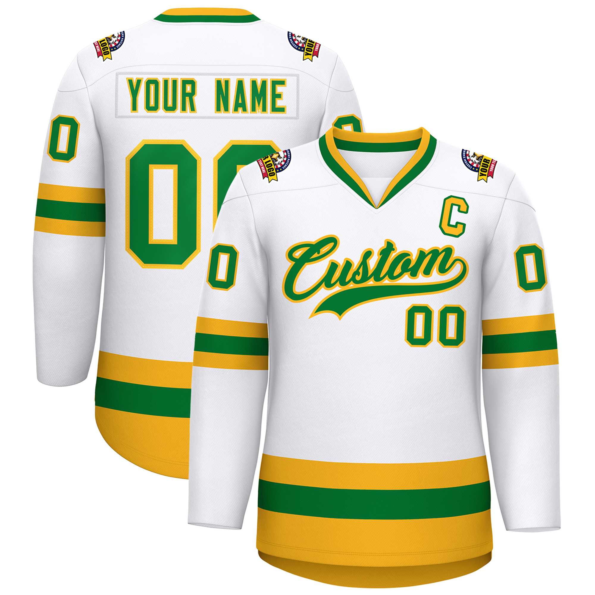 Custom White Kelly Green-Gold Classic Style Hockey Jersey | KXKSHOP