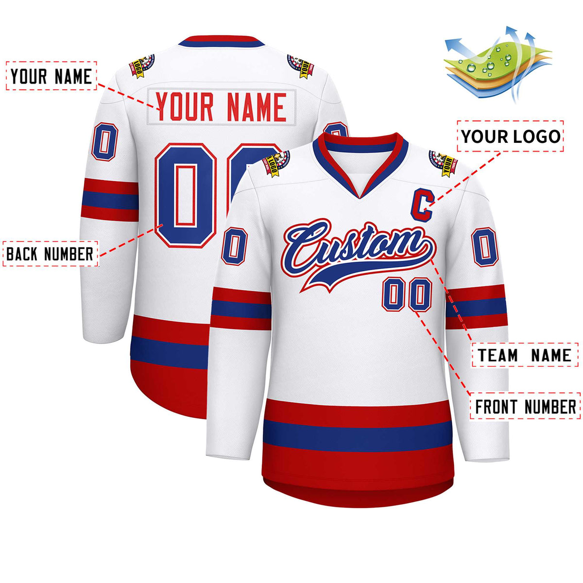 Custom White Royal White-Red Classic Style Hockey Jersey | KXKSHOP