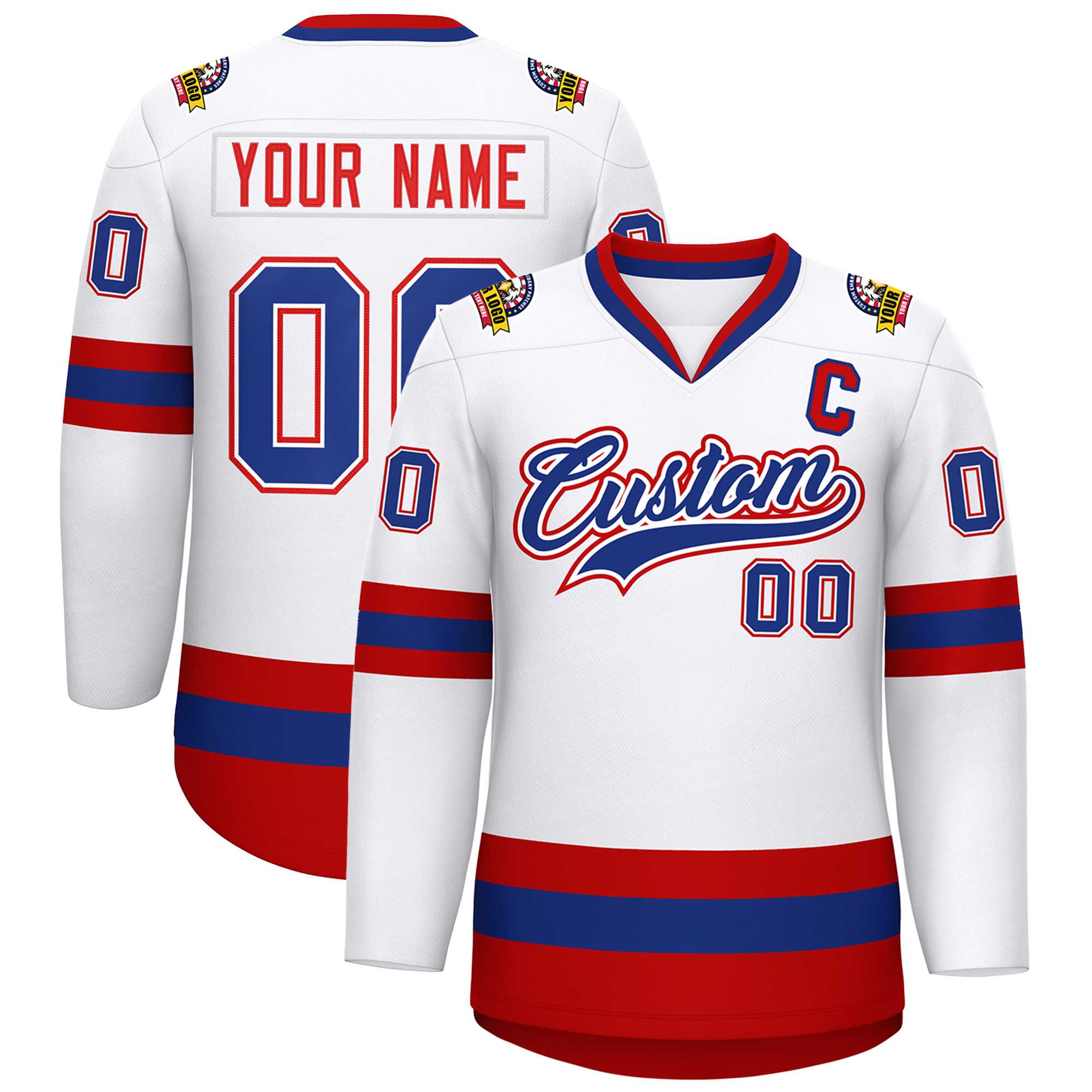 Custom White Royal White-Red Classic Style Hockey Jersey | KXKSHOP
