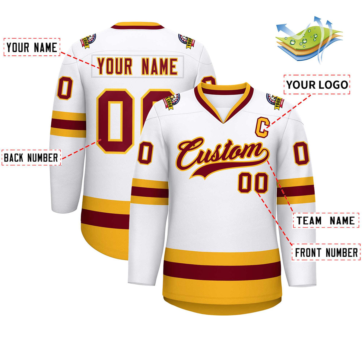 Custom White Crimson-Gold Classic Style Hockey Jersey | KXKSHOP
