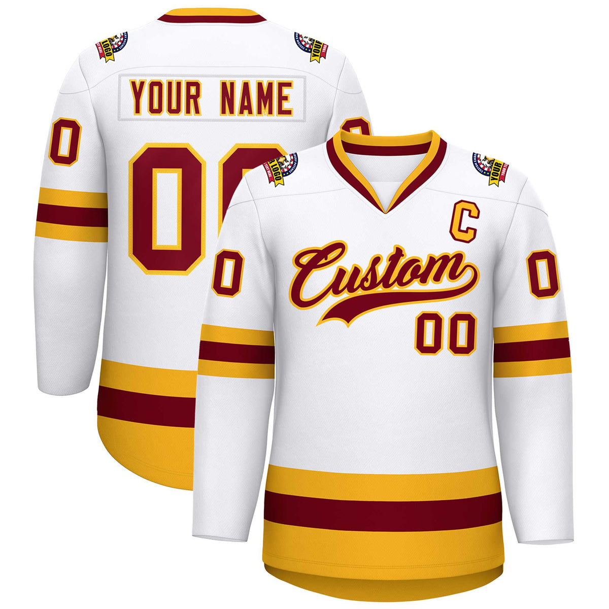 Custom White Crimson-Gold Classic Style Hockey Jersey | KXKSHOP