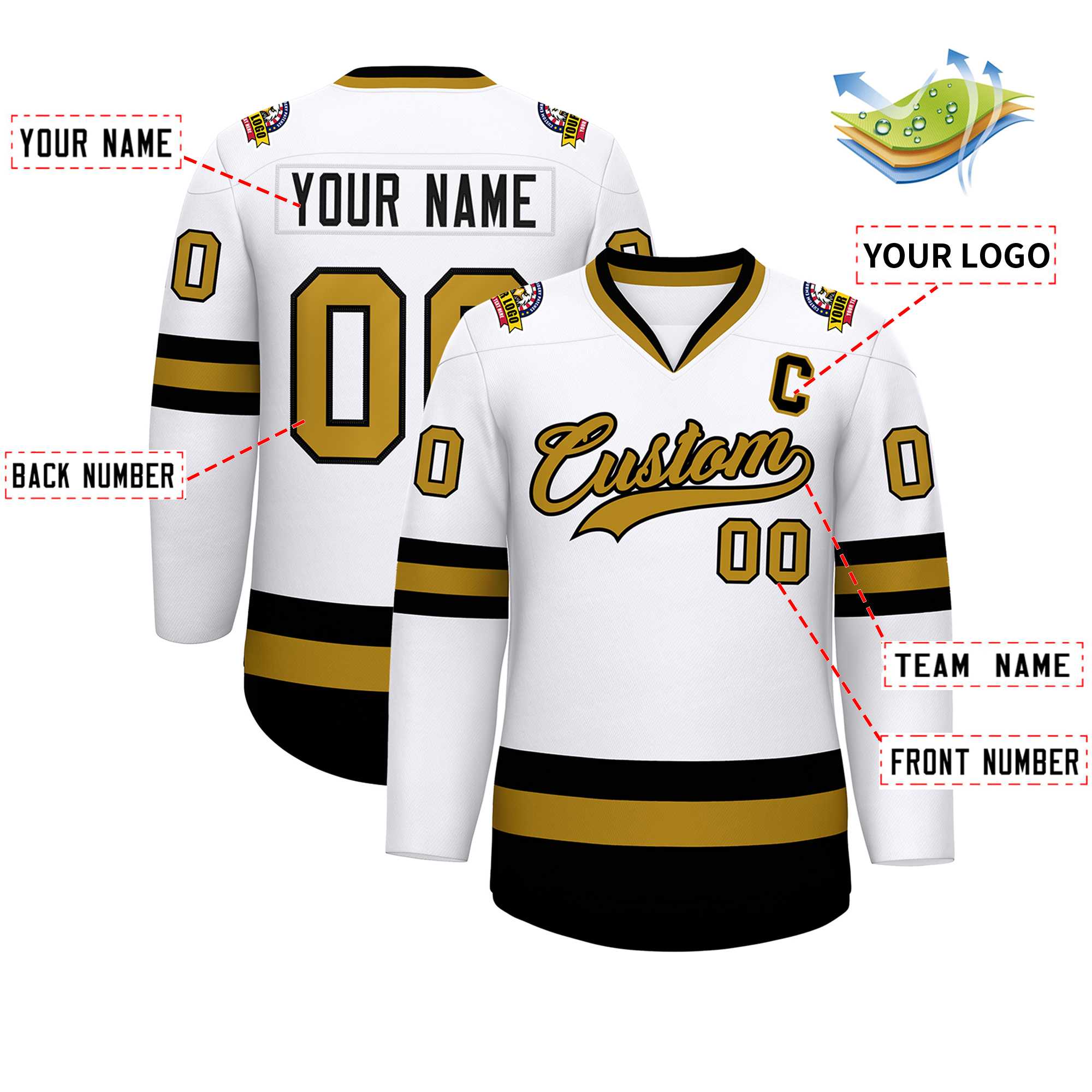 Custom White Old Gold-Black Classic Style Hockey Jersey | KXKSHOP