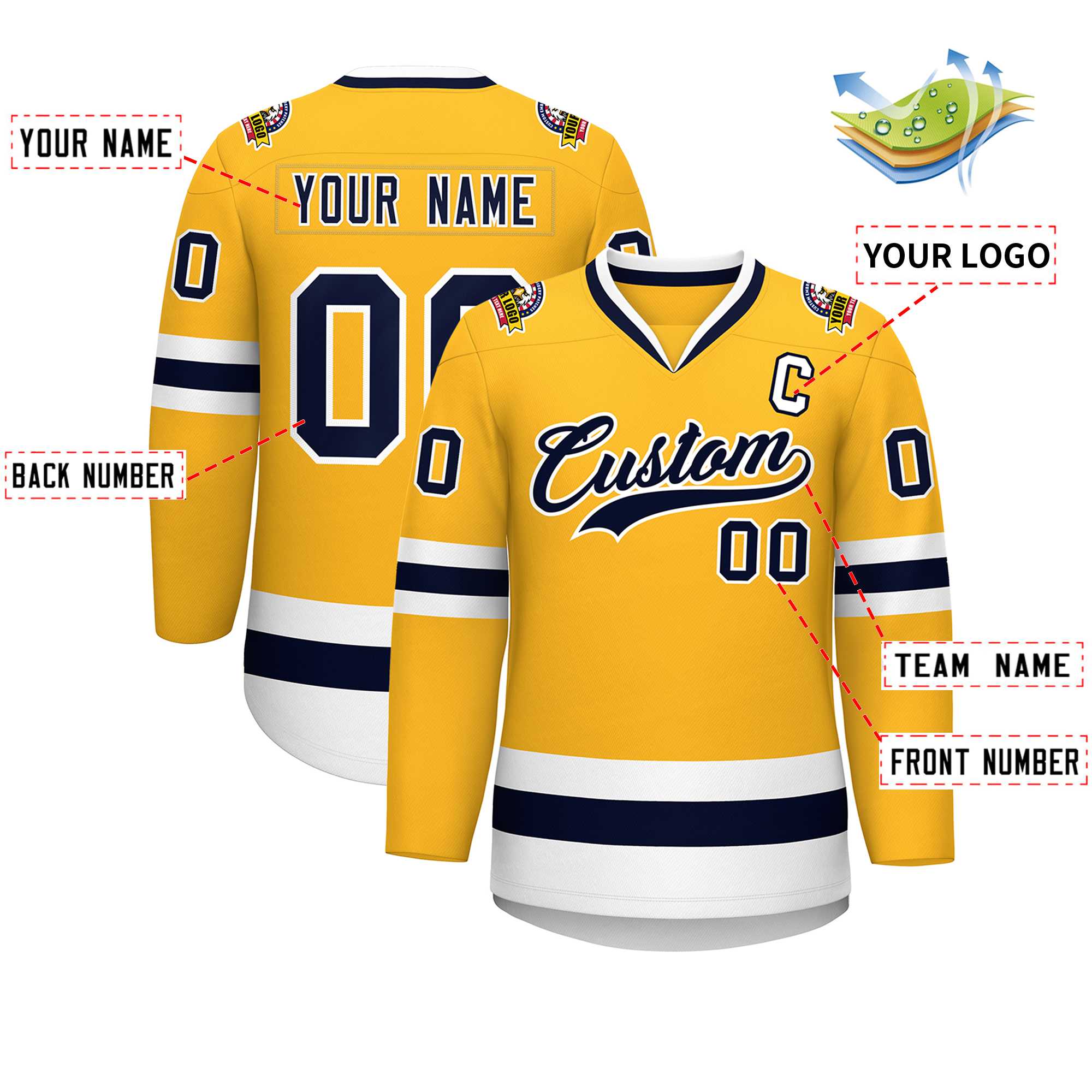 Custom Gold Navy-White Classic Style Hockey Jersey | KXKSHOP