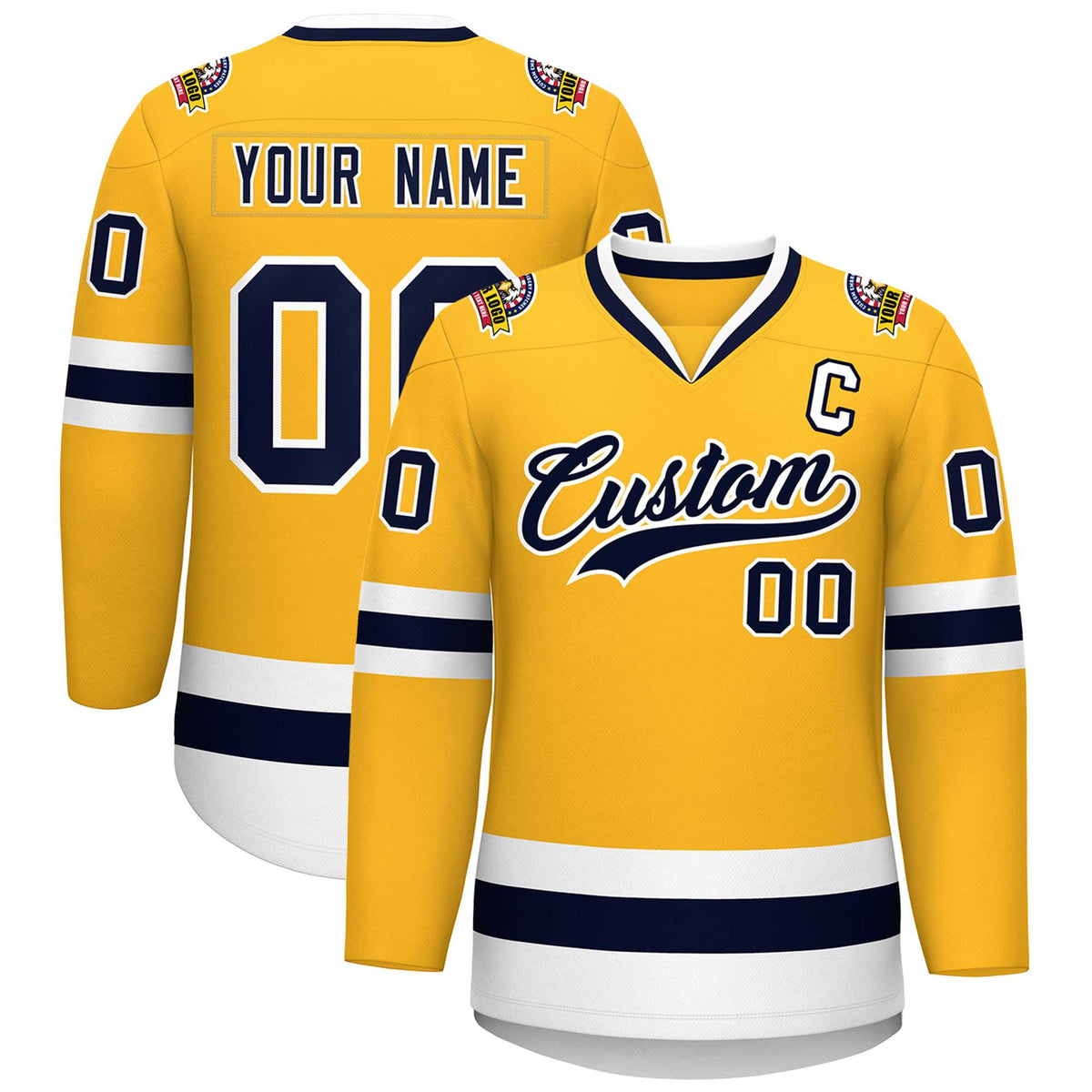 Custom Gold Navy-White Classic Style Hockey Jersey | KXKSHOP