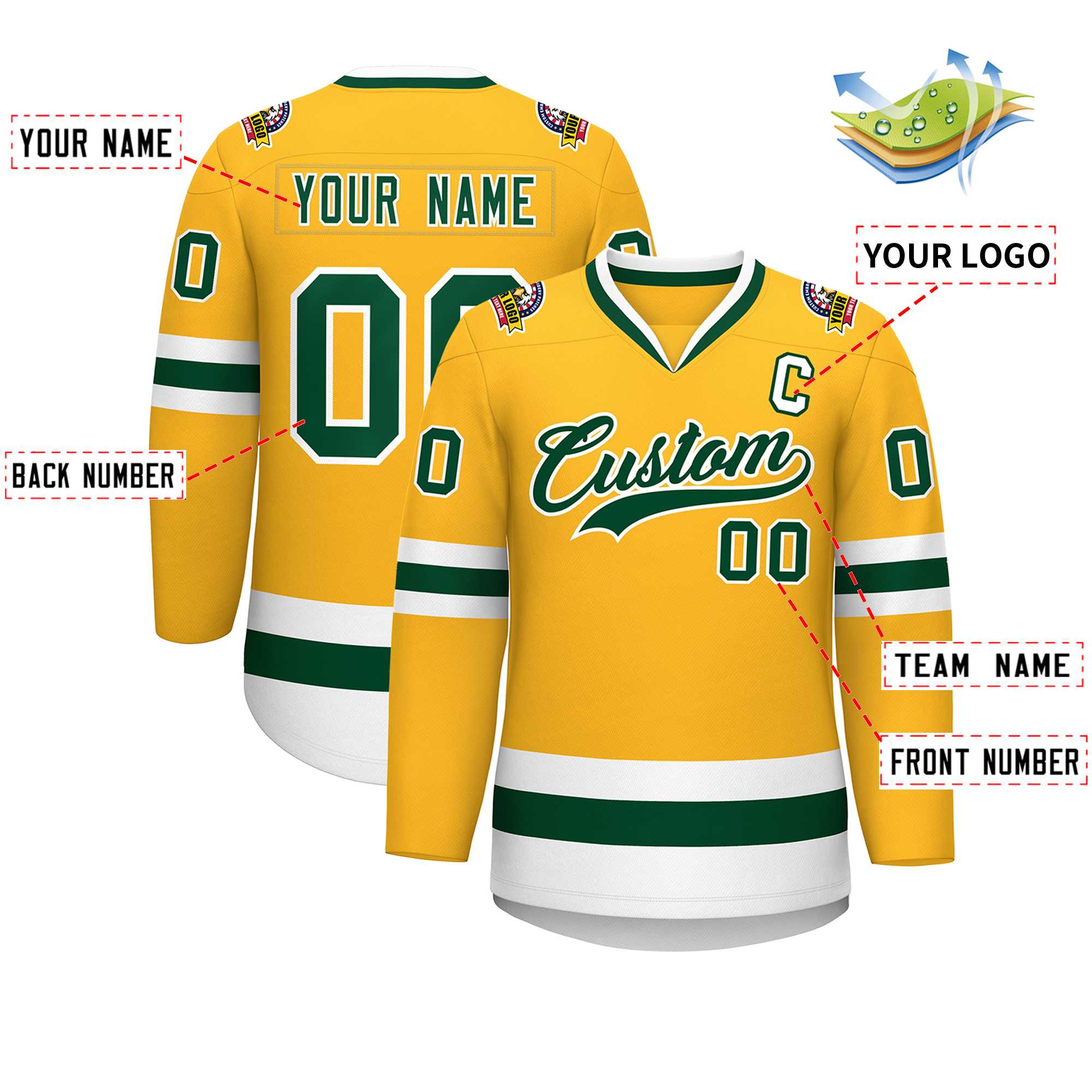 Custom Gold Green-White Classic Style Hockey Jersey | KXKSHOP