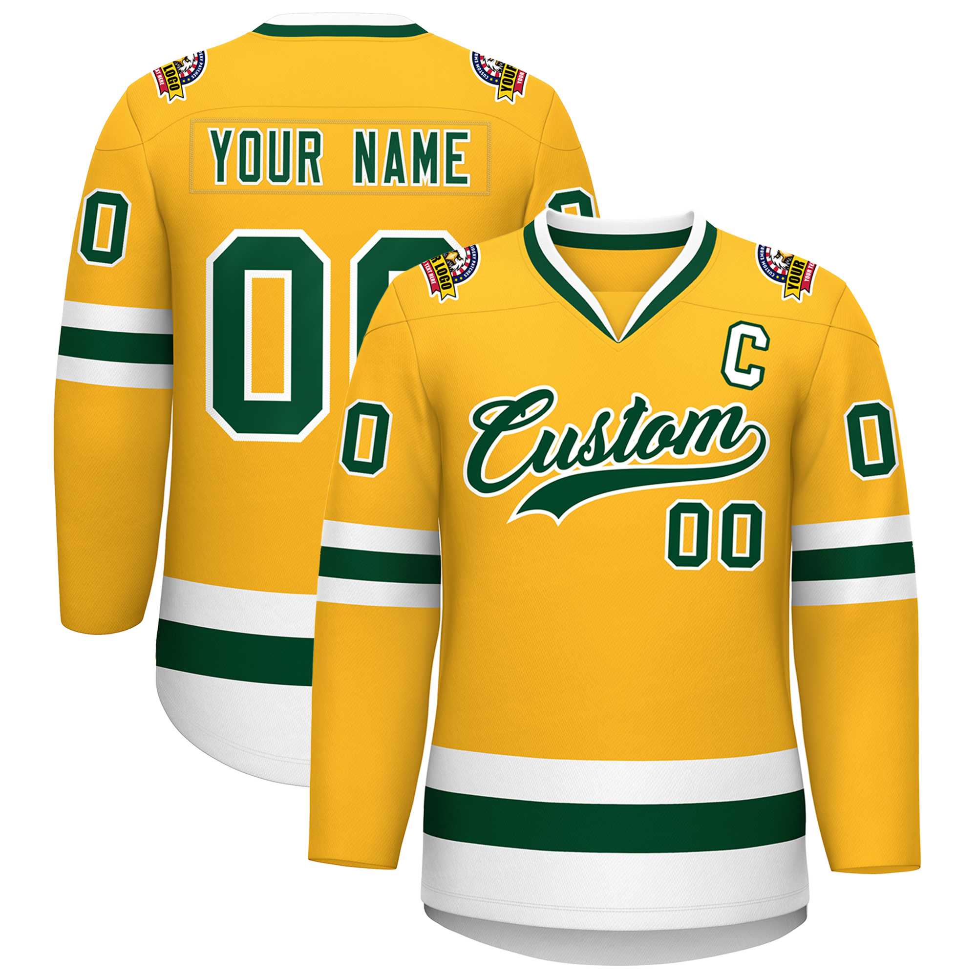 Custom Gold Green-White Classic Style Hockey Jersey | KXKSHOP