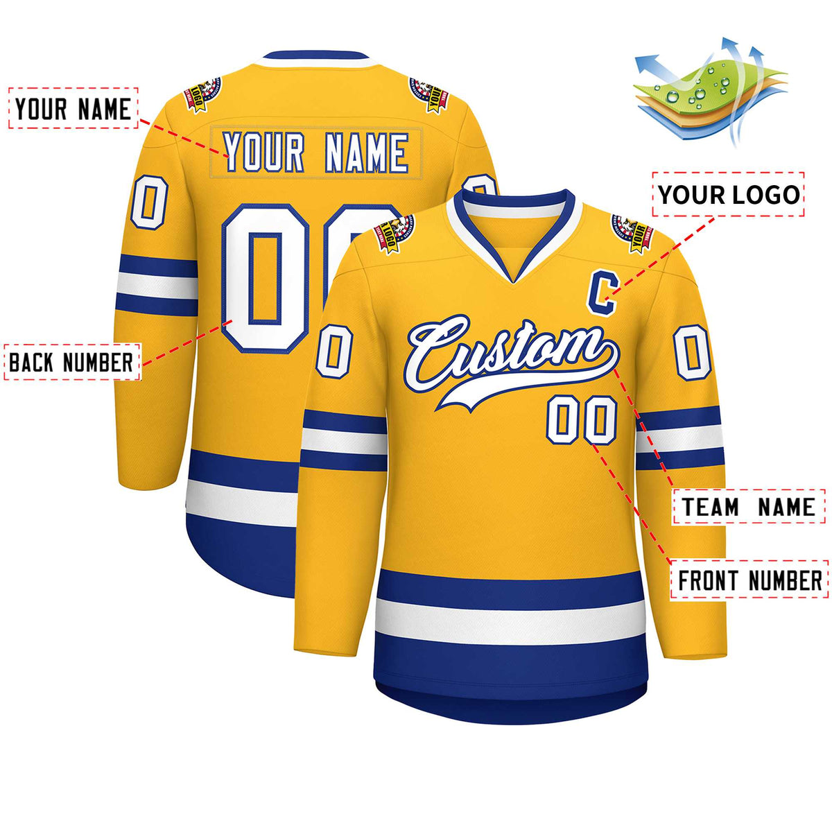 Custom Gold White-Royal Classic Style Hockey Jersey | KXKSHOP