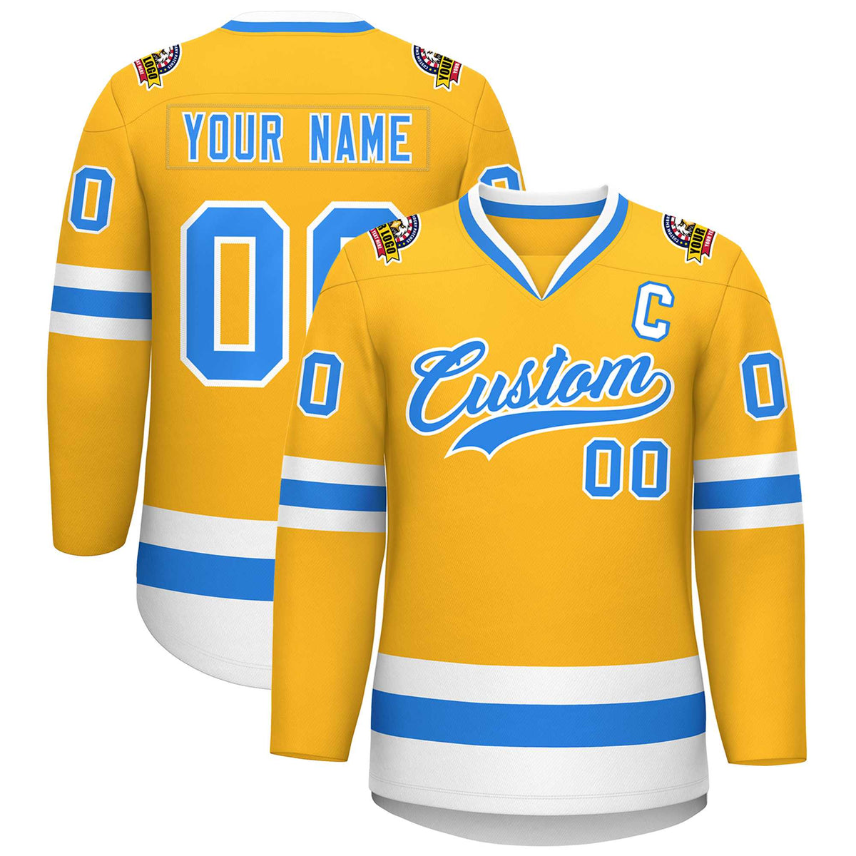 Custom Gold Powder Blue-White Classic Style Hockey Jersey | KXKSHOP