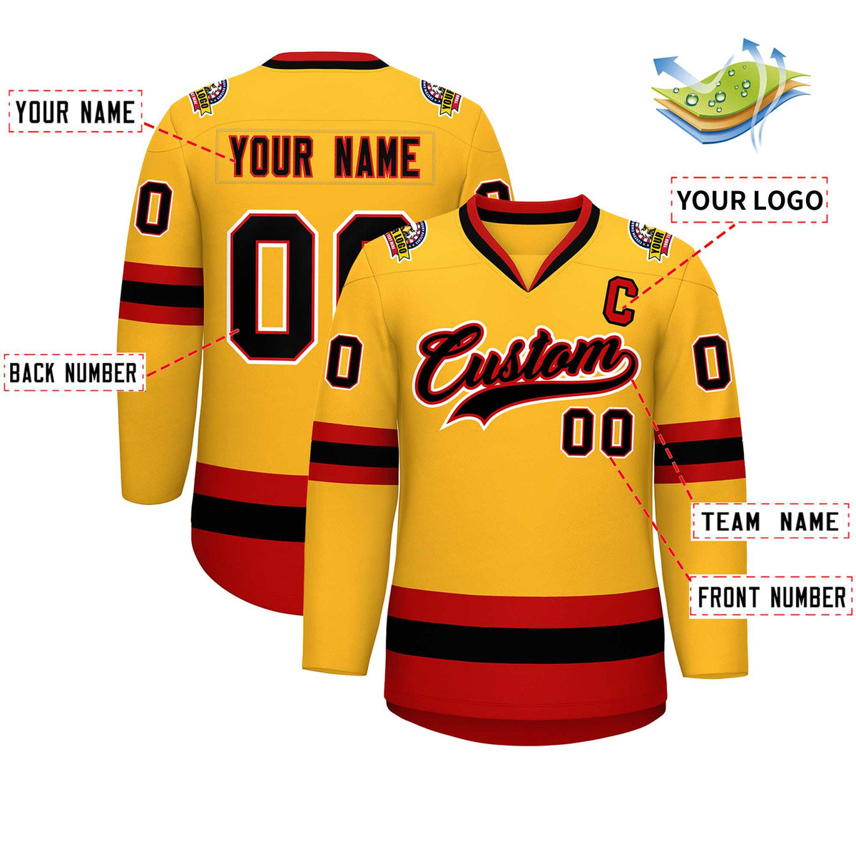 Custom Gold Black Red-White Classic Style Hockey Jersey | KXKSHOP