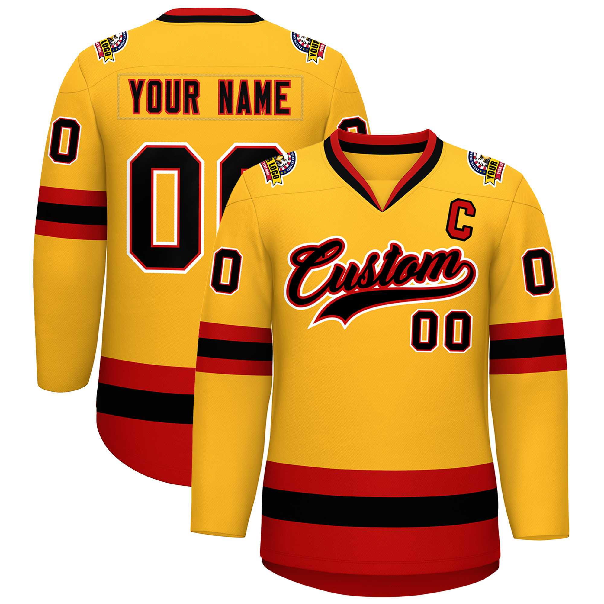 Custom Gold Black Red-White Classic Style Hockey Jersey | KXKSHOP