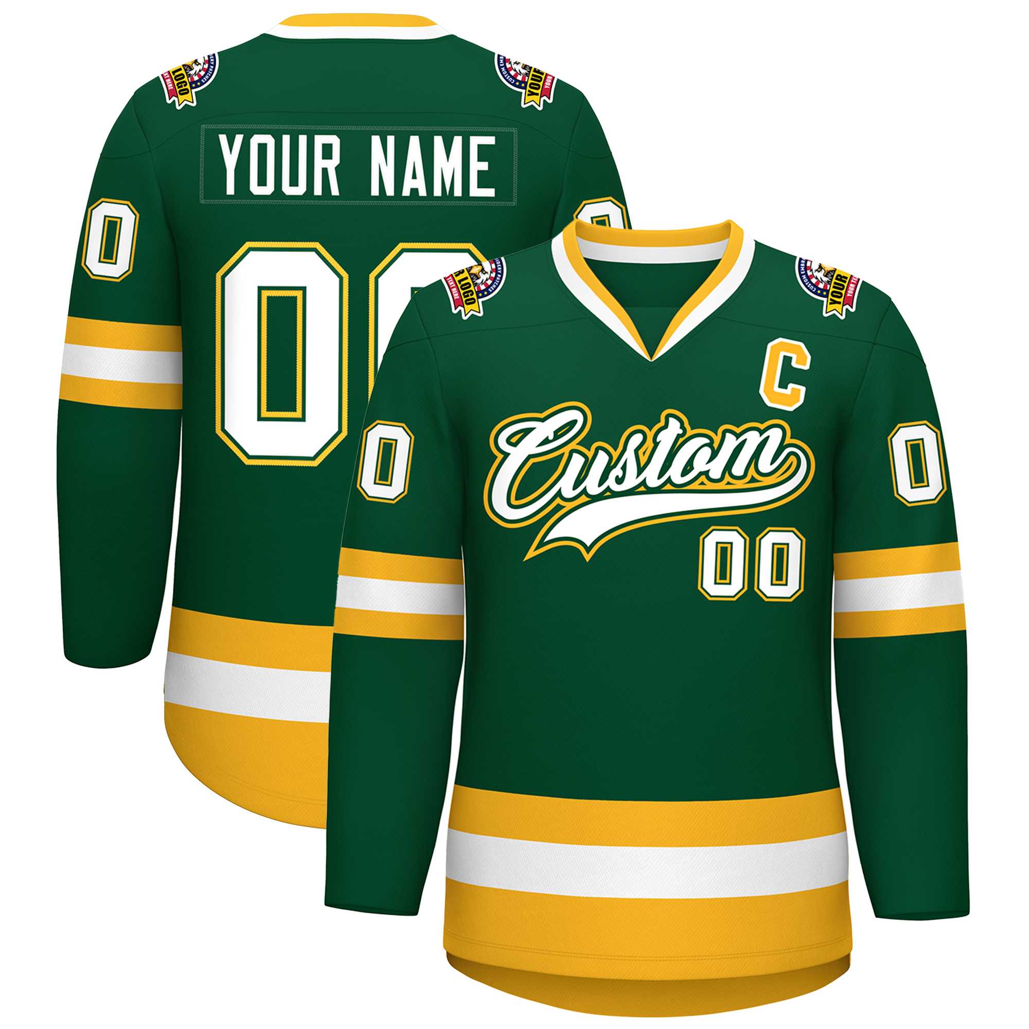 Custom Green White Green-Gold Classic Style Hockey Jersey | KXKSHOP