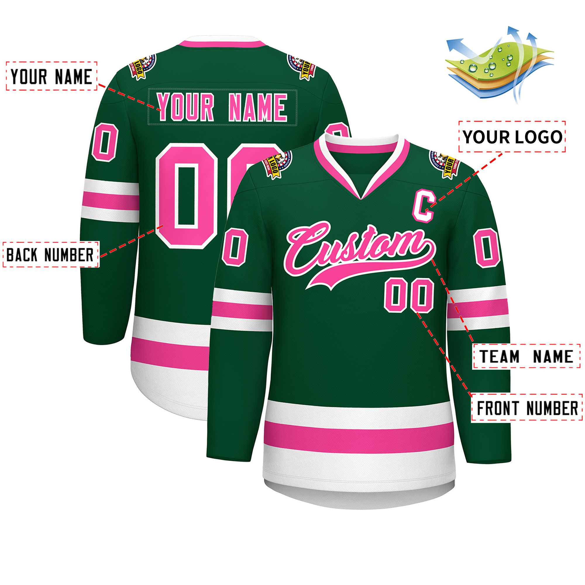Custom Green Pink-White Classic Style Hockey Jersey | KXKSHOP