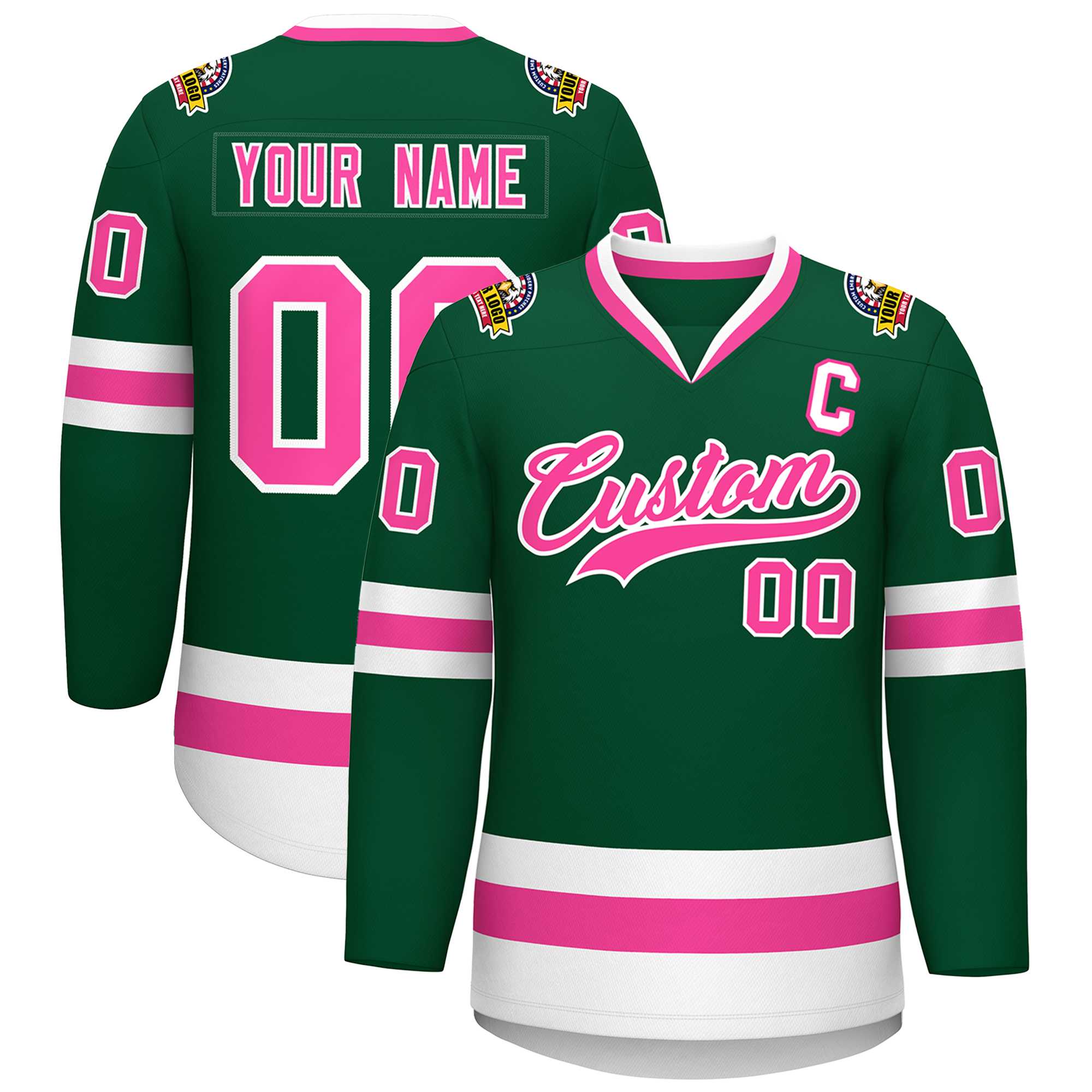 Custom Green Pink-White Classic Style Hockey Jersey | KXKSHOP