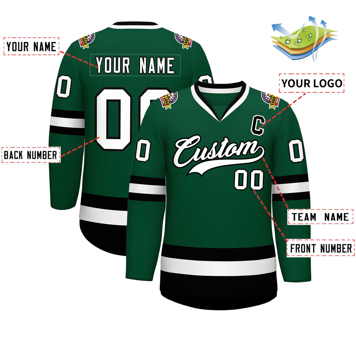 Custom Green White-Black Classic Style Hockey Jersey | KXKSHOP