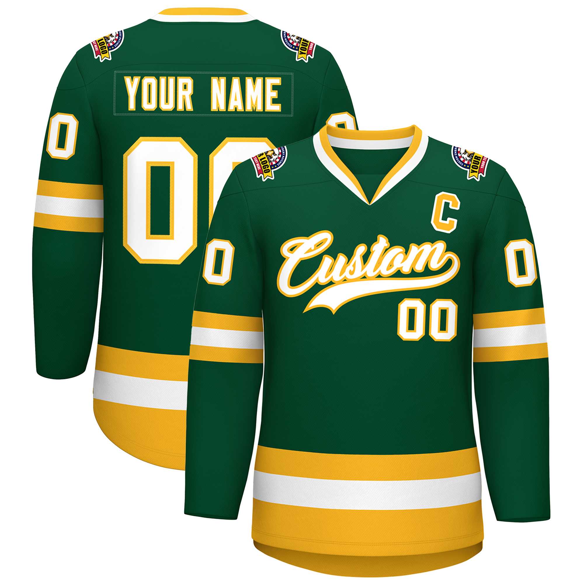 Custom Green White-Gold Classic Style Hockey Jersey | KXKSHOP