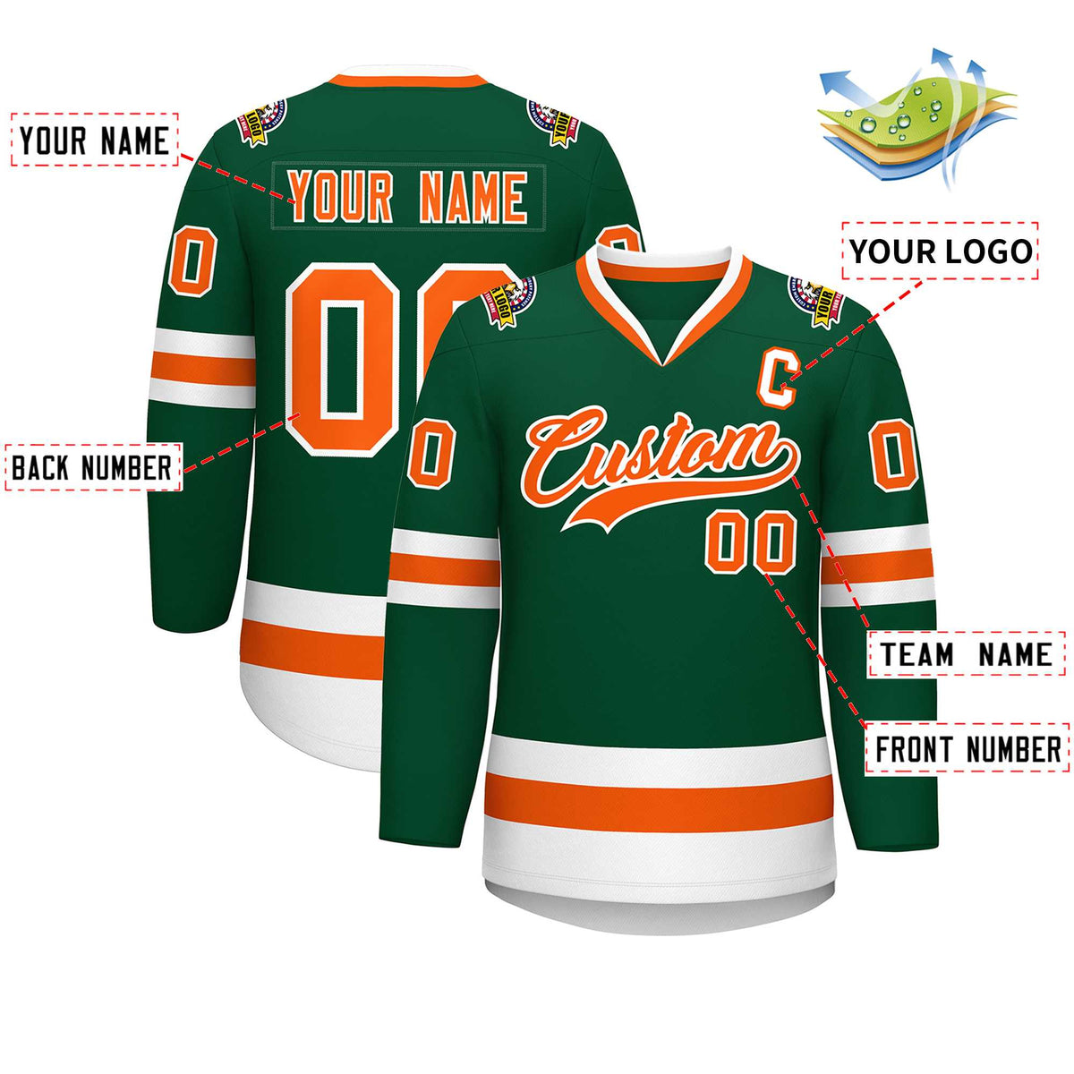 Custom Green Orange-White Classic Style Hockey Jersey | KXKSHOP