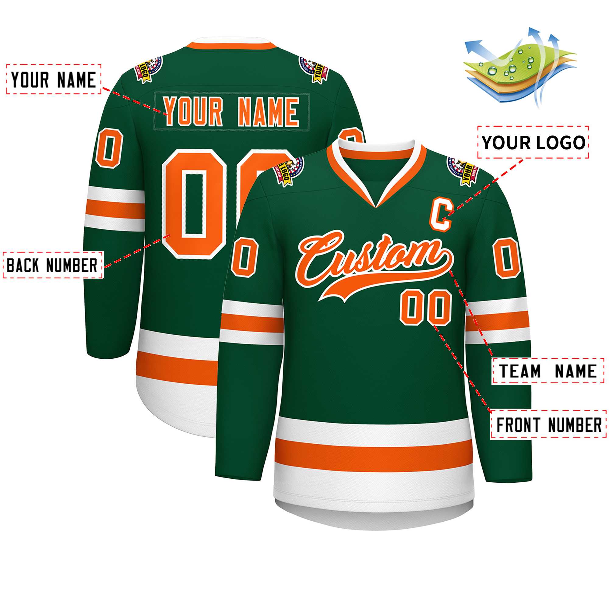 Custom Green Orange-White Classic Style Hockey Jersey | KXKSHOP