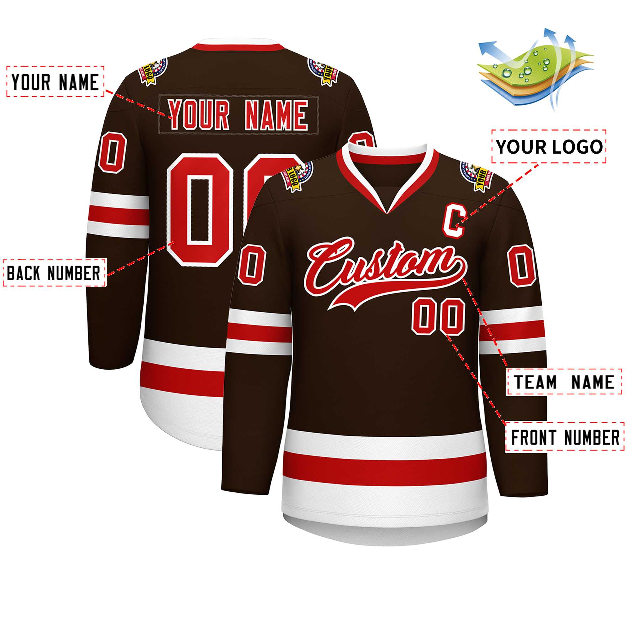 Custom Brown Red-White Classic Style Hockey Jersey | KXKSHOP