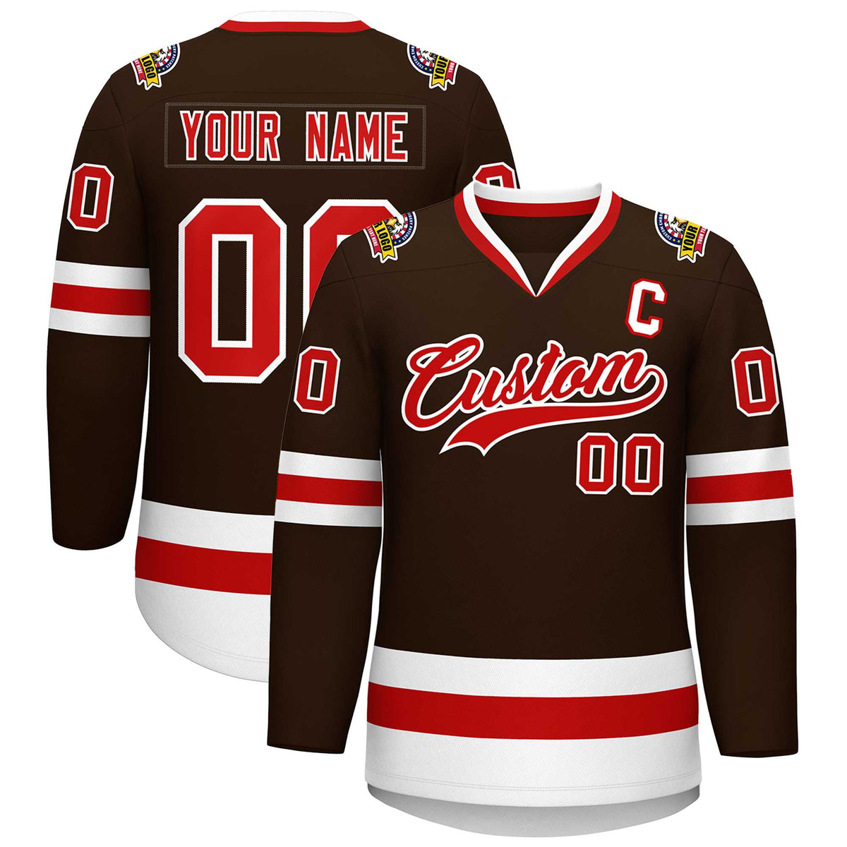 Custom Brown Red-White Classic Style Hockey Jersey | KXKSHOP