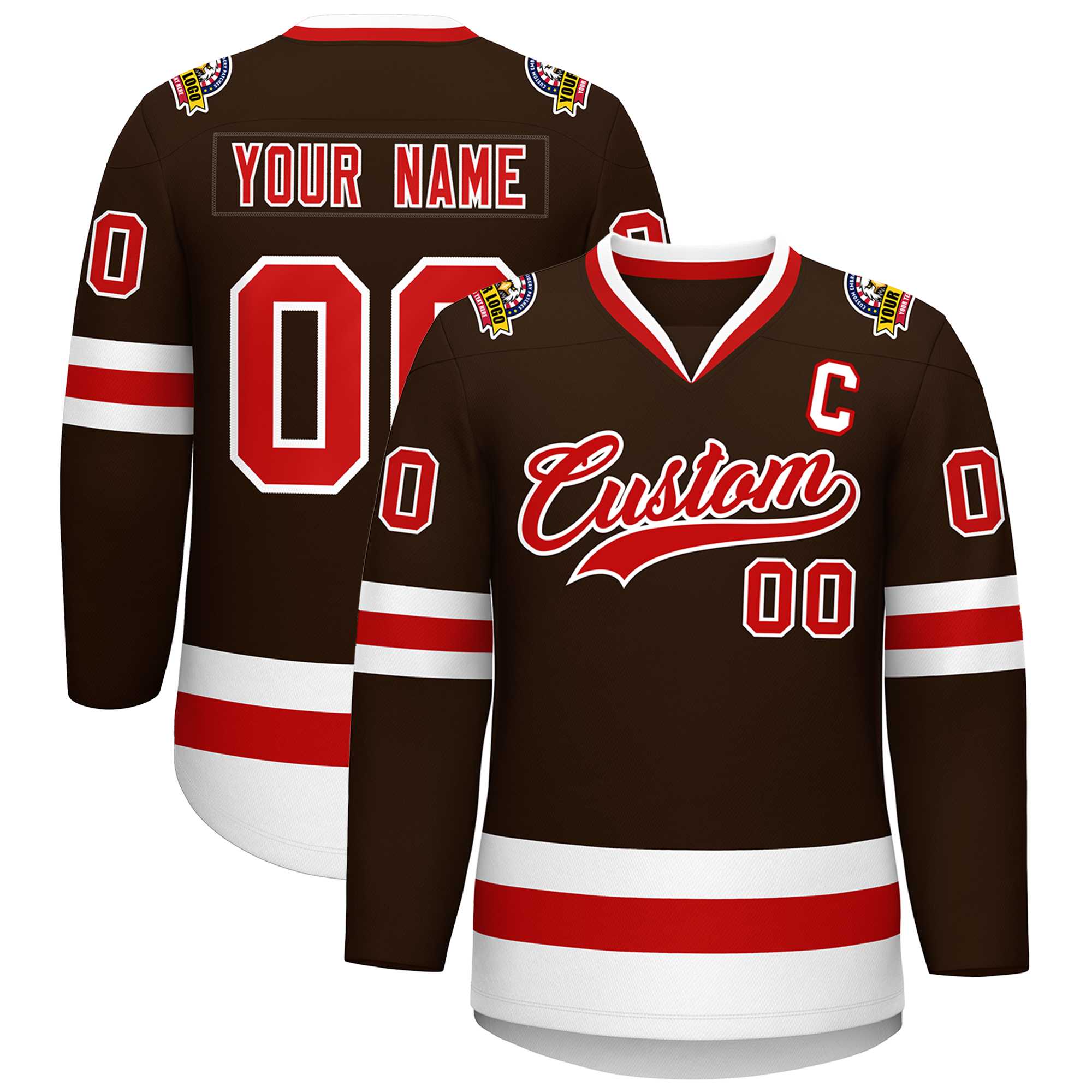 Custom Brown Red-White Classic Style Hockey Jersey | KXKSHOP