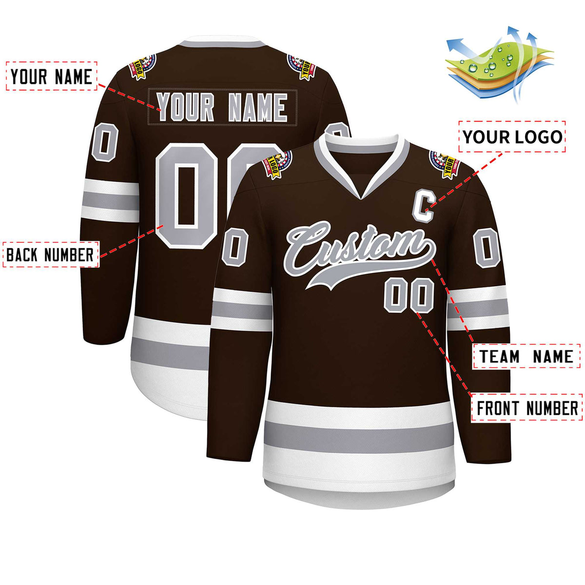 Custom Brown Gray-White Classic Style Hockey Jersey | KXKSHOP