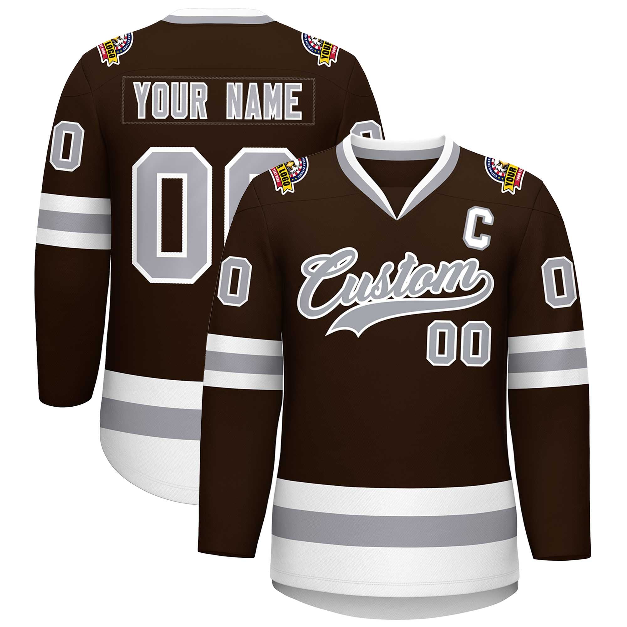 Custom Brown Gray-White Classic Style Hockey Jersey | KXKSHOP