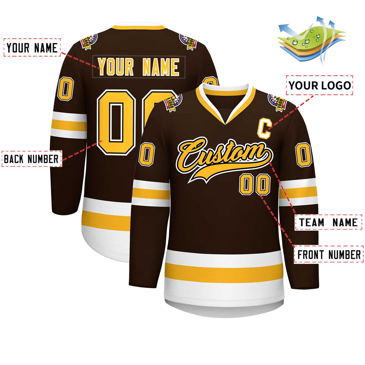 Custom Brown Gold Black-White Classic Style Hockey Jersey | KXKSHOP