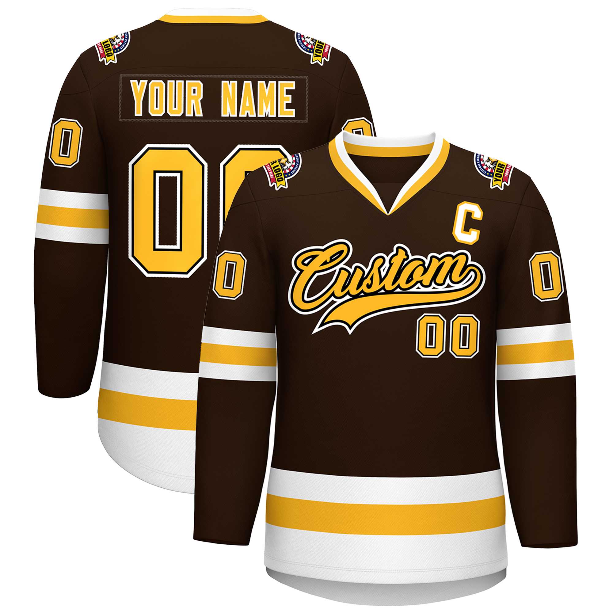 Custom Brown Gold Black-White Classic Style Hockey Jersey | KXKSHOP