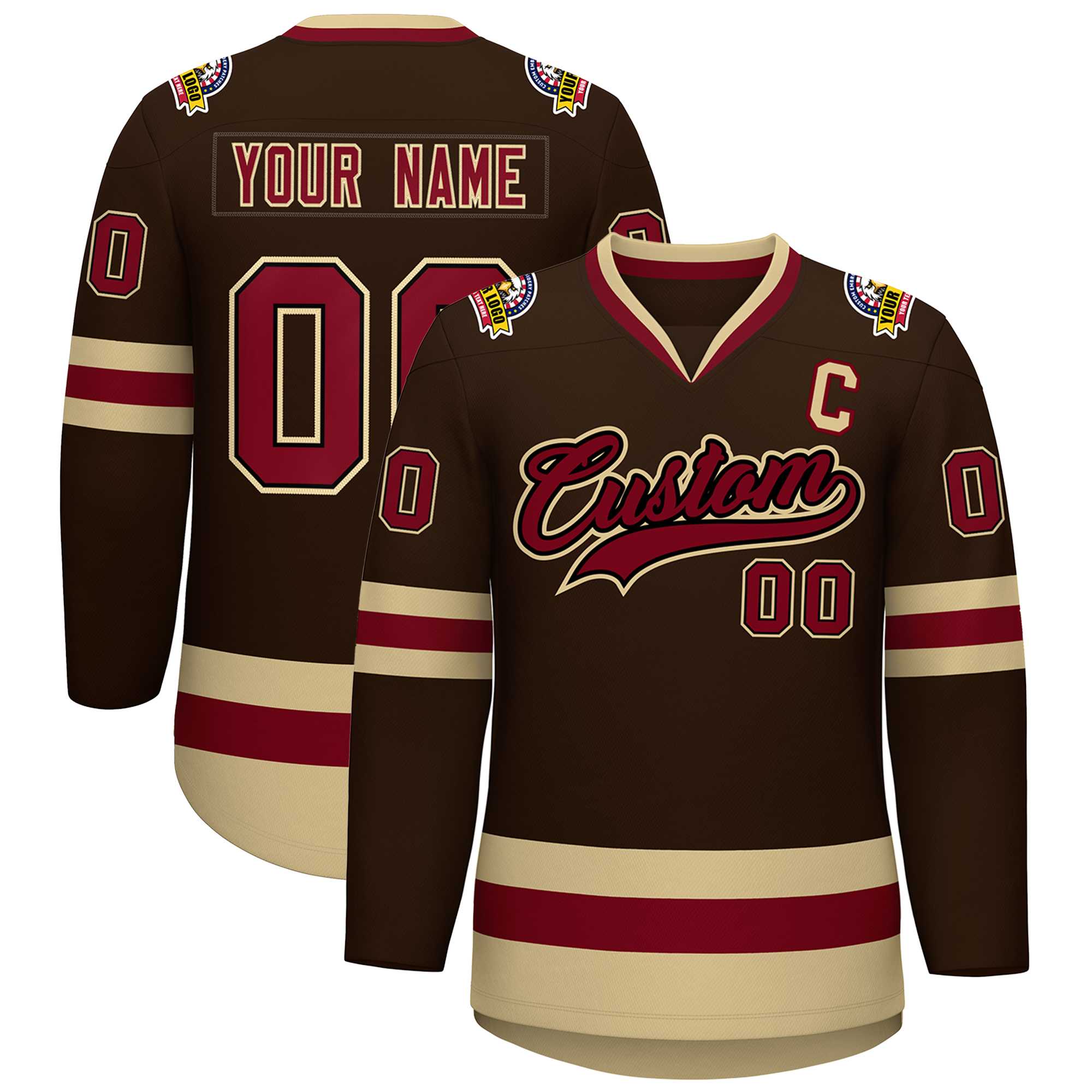 Custom Brown Crimson-Black Classic Style Hockey Jersey | KXKSHOP