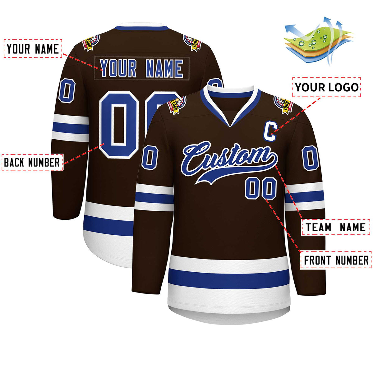 Custom Brown Royal-White Classic Style Hockey Jersey | KXKSHOP