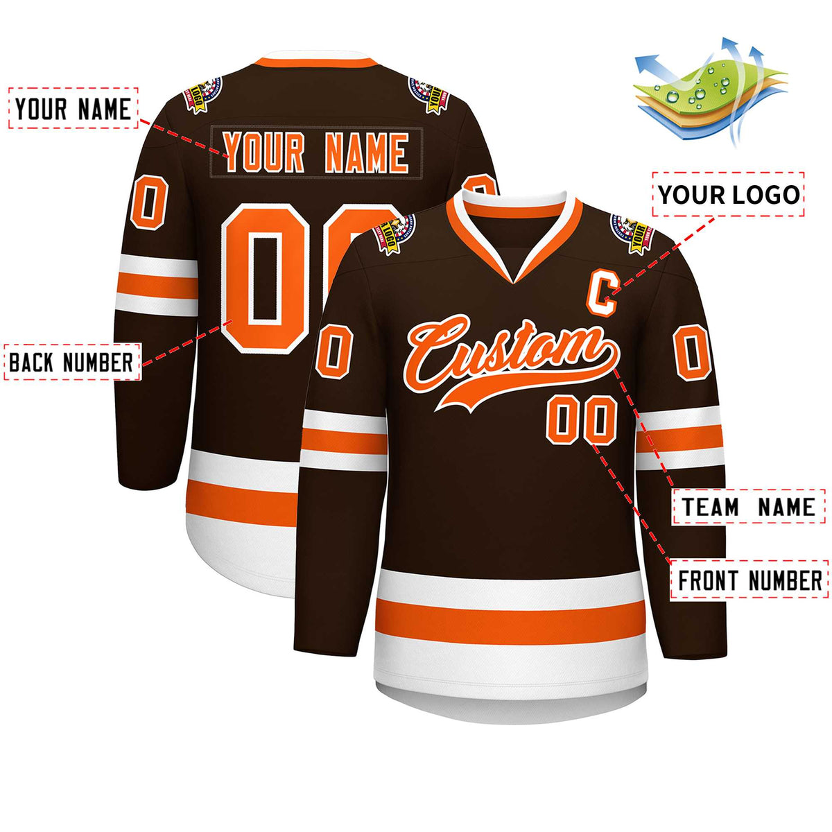 Custom Brown Orange-White Classic Style Hockey Jersey | KXKSHOP