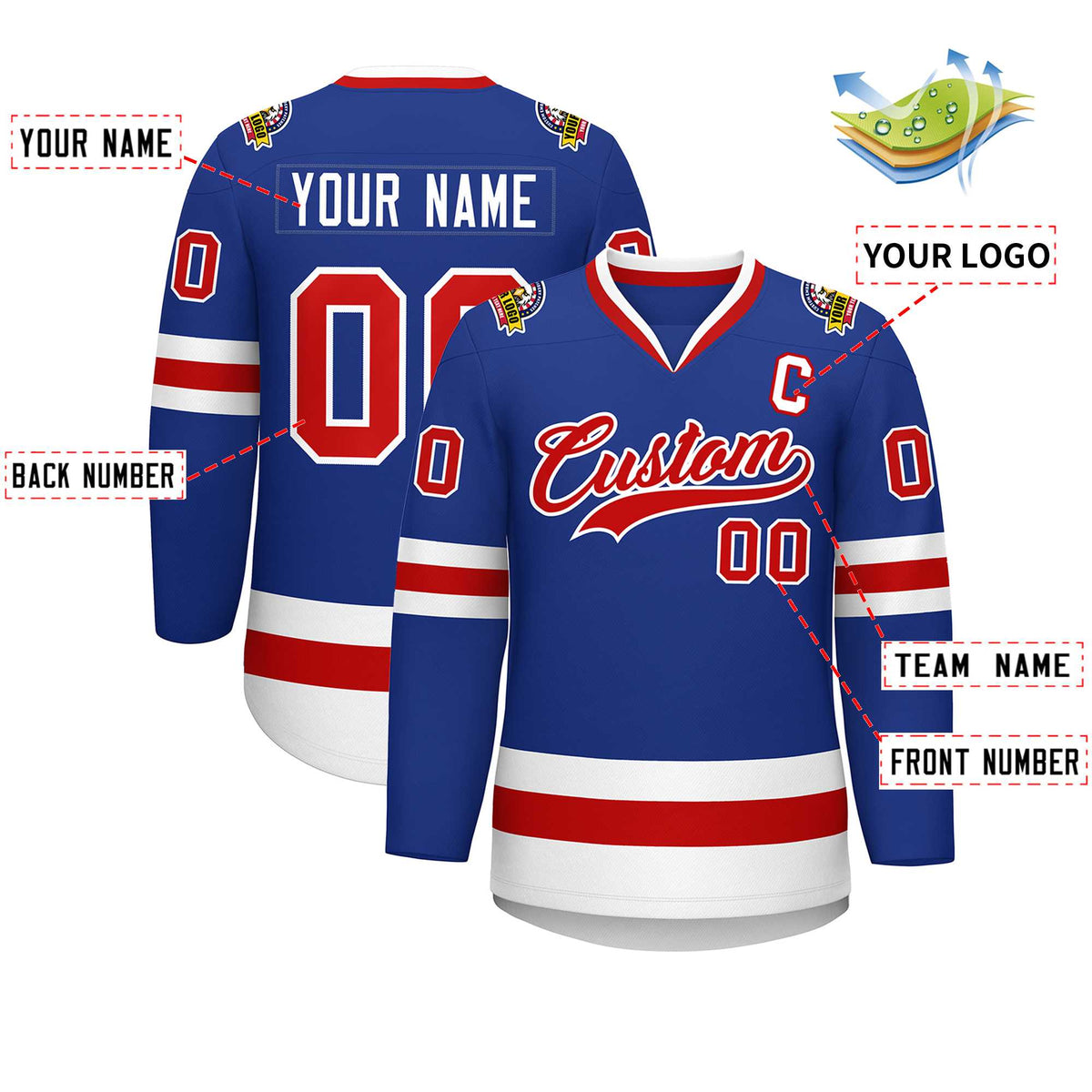 Custom Royal Red-White Classic Style Hockey Jersey | KXKSHOP