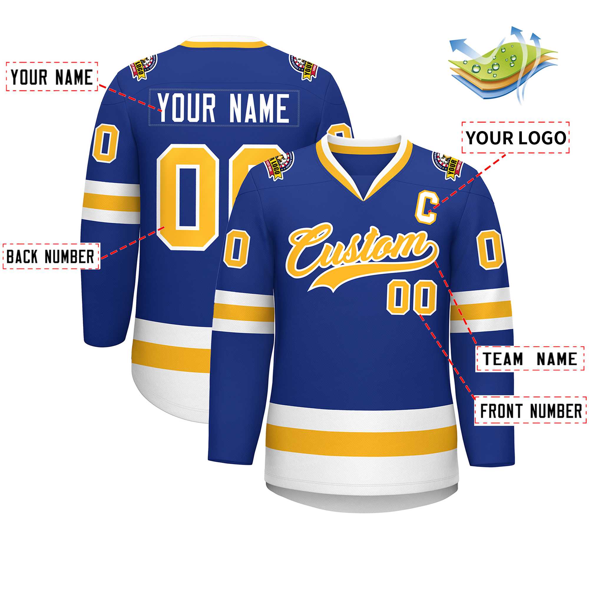 Custom Royal Gold-White Classic Style Hockey Jersey | KXKSHOP