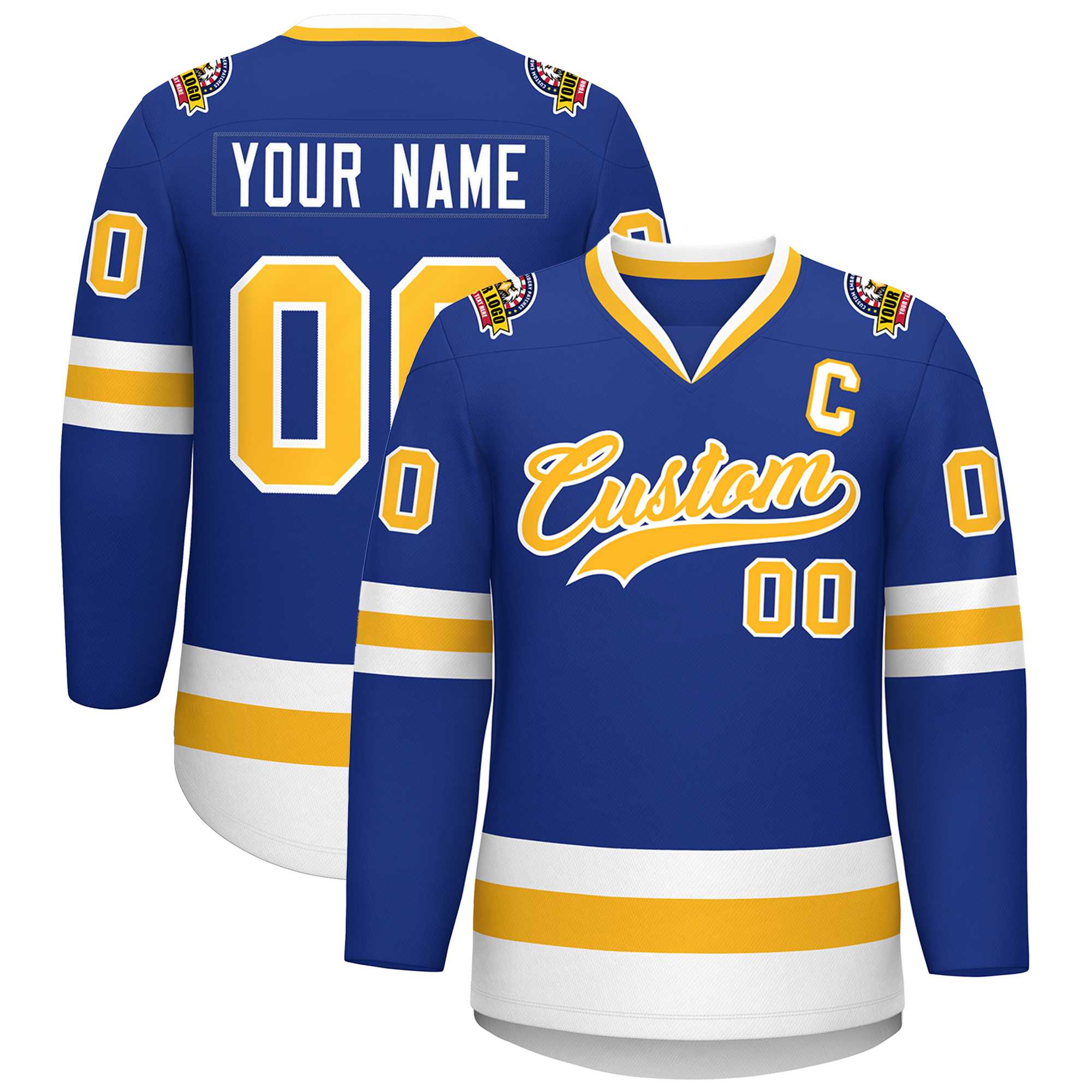 Custom Royal Gold-White Classic Style Hockey Jersey | KXKSHOP