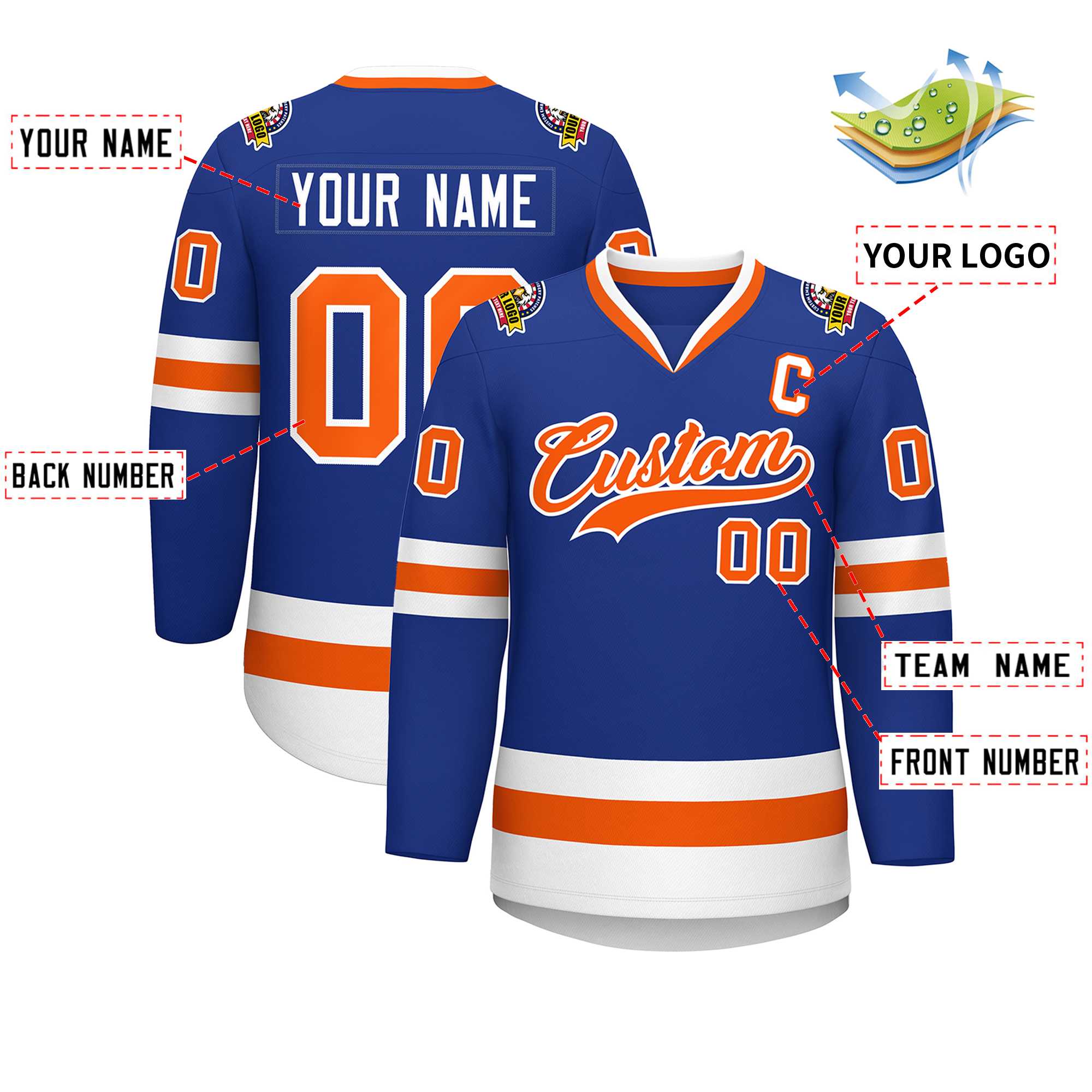 Custom Royal Orange-White Classic Style Hockey Jersey | KXKSHOP