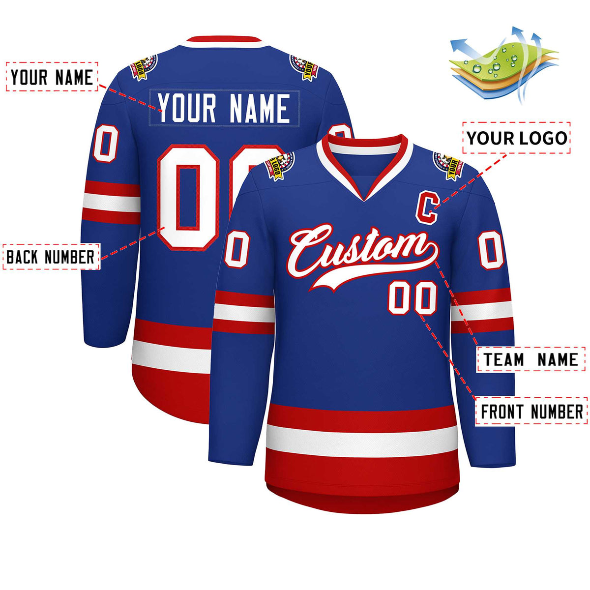 Custom Royal White-Red Classic Style Hockey Jersey | KXKSHOP