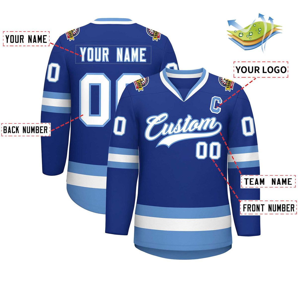 Custom Royal White-Light Blue Classic Style Hockey Jersey | KXKSHOP