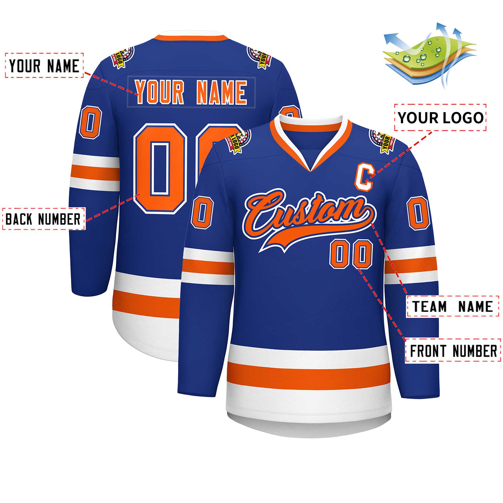 Custom Royal Orange Royal-White Classic Style Hockey Jersey | KXKSHOP