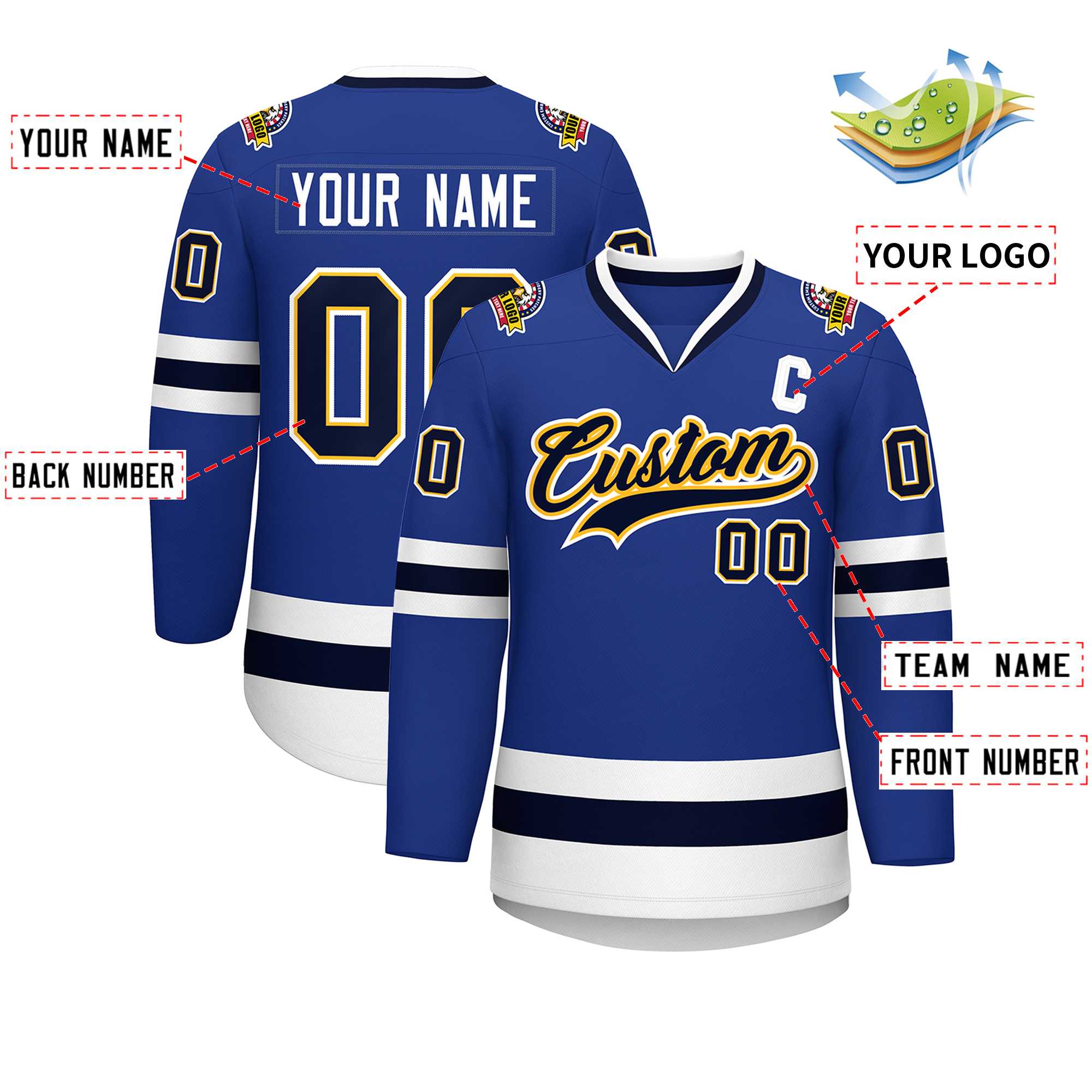 Custom Royal Navy Gold-White Classic Style Hockey Jersey | KXKSHOP