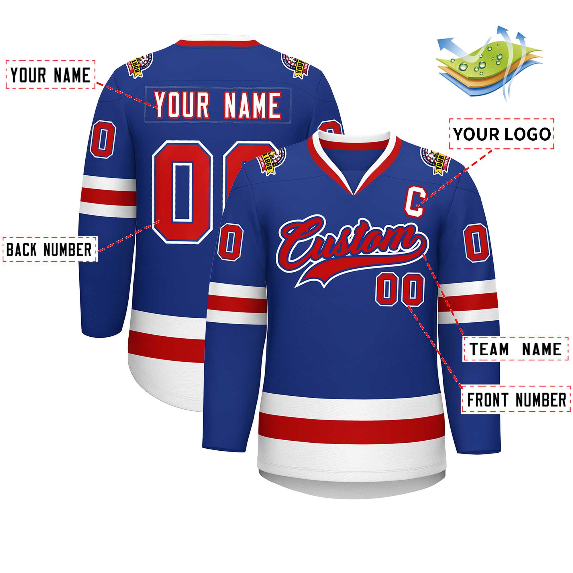 Custom Royal Red Royal-White Classic Style Hockey Jersey | KXKSHOP