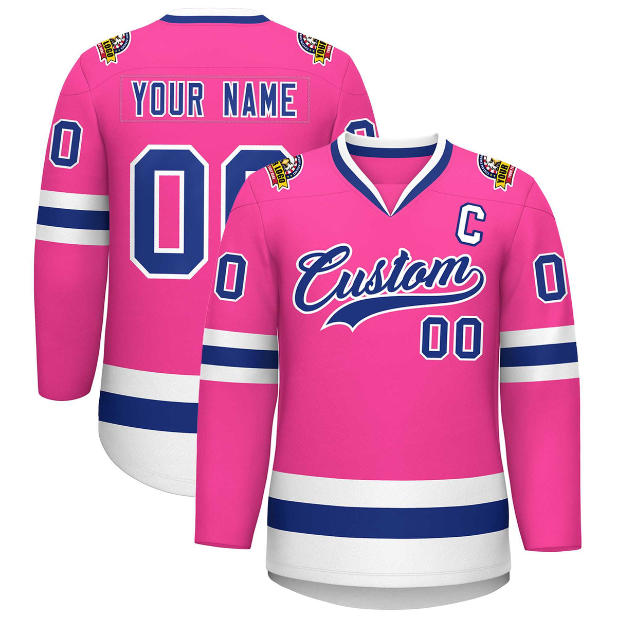Custom Pink Royal-White Classic Style Hockey Jersey | KXKSHOP