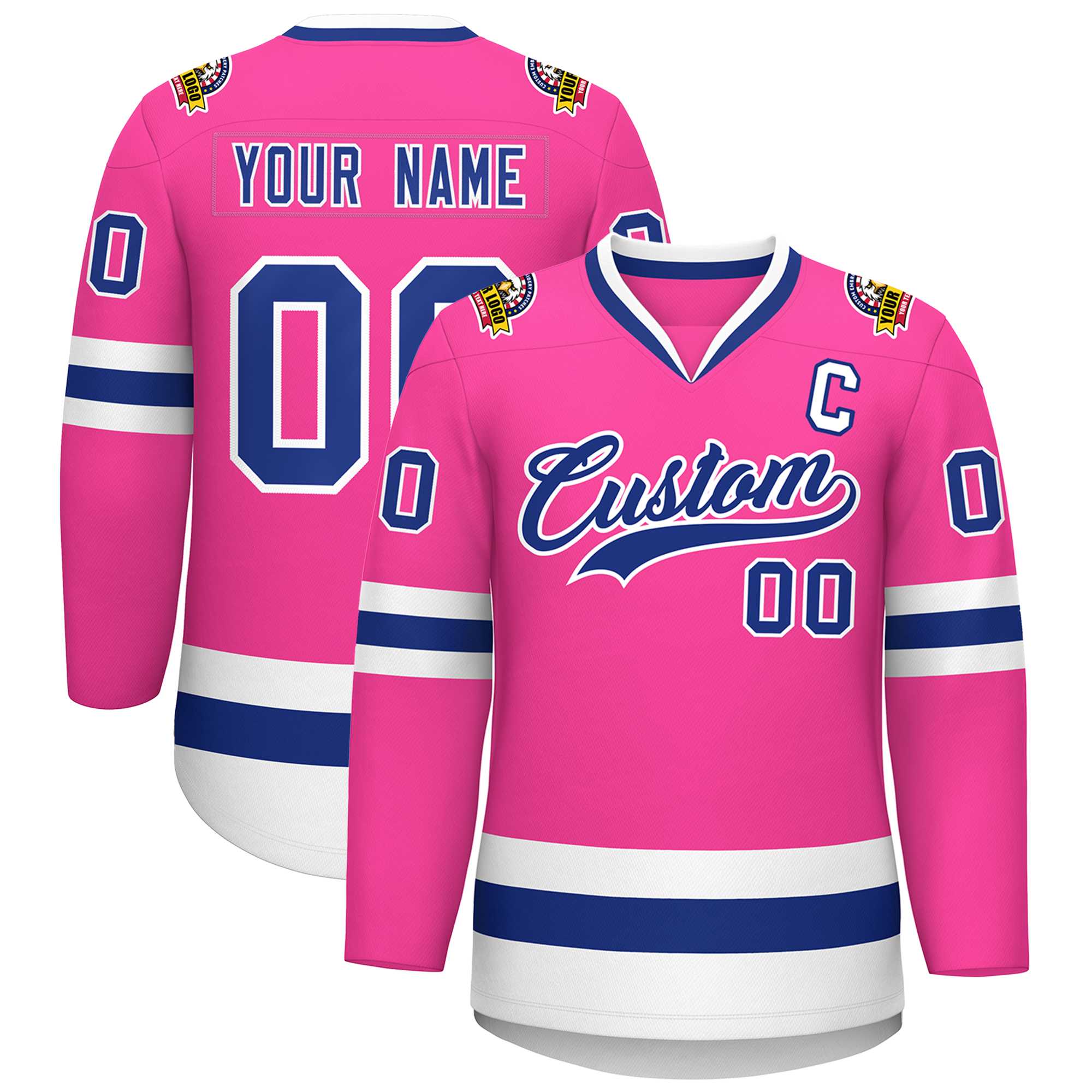 Custom Pink Royal-White Classic Style Hockey Jersey | KXKSHOP