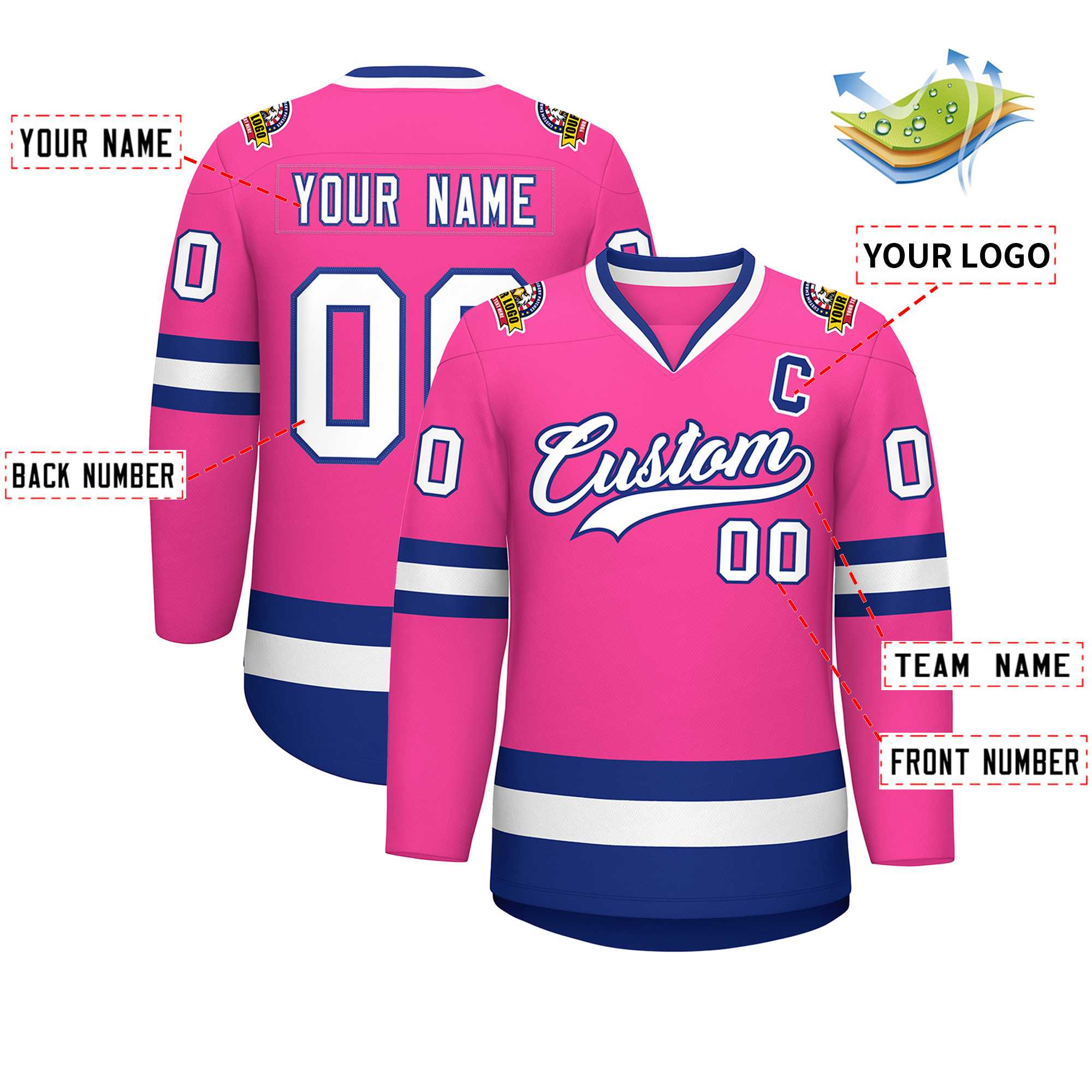 Custom Pink White-Royal Classic Style Hockey Jersey | KXKSHOP